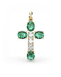 COLGANTE SPIRITUAL CRUZ DE DIAMANTE 0,34 CT Y ESMERALDAS - CRESBER