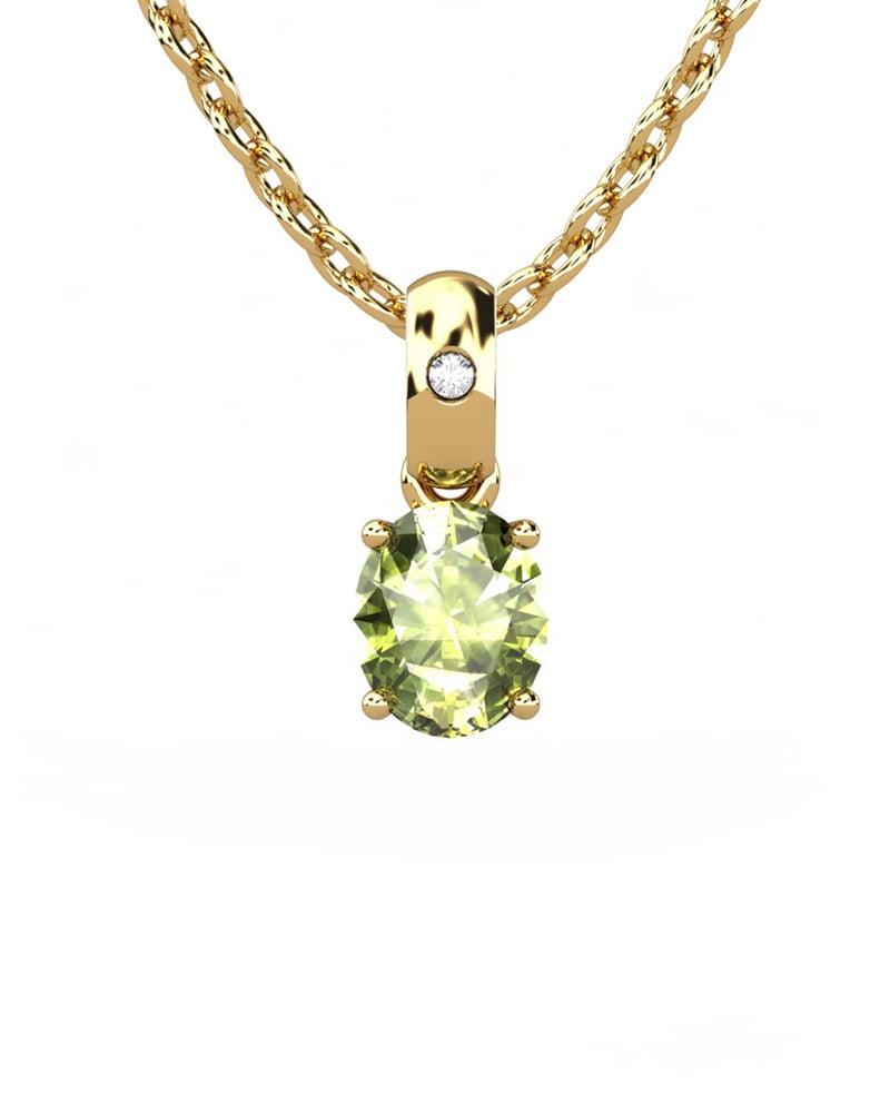 COLGANTE OSIRIS ORO Y DIAMANTE 0,01 CT PERIDOTO 5X4MM - CRESBER