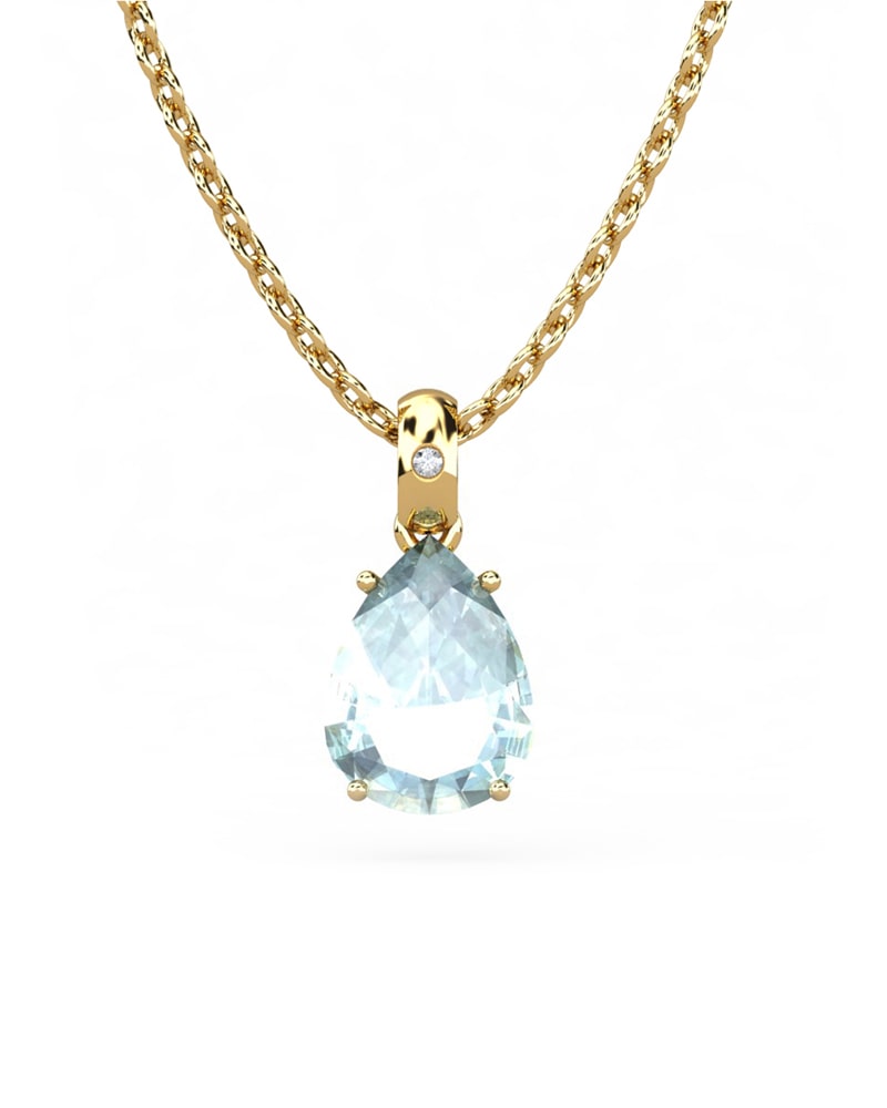 COLGANTE GAIA DE ORO Y DIAMANTES DE 0,01 CT CON PERA FACETADA DE  8X6MM - CRESBER