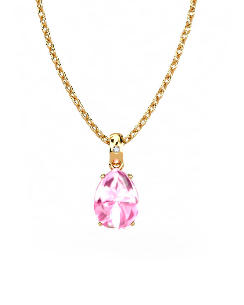 COLGANTE GAIA DE ORO Y DIAMANTES DE 0,01 CT CON PERA CABUJàN DE TURMALINA 8X6MM - CRESBER