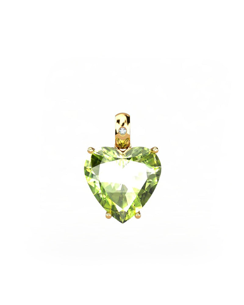 COLGANTE GAIA DE ORO Y DIAMANTES DE 0,01 CT CON CORAZàN FACETADO DE OLIVINA 9X9MM - CRESBER