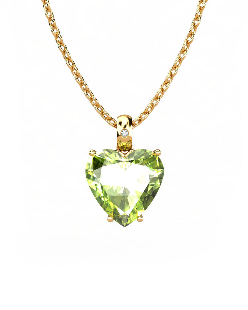 COLGANTE GAIA DE ORO Y DIAMANTES DE 0,01 CT CON CORAZàN FACETADO DE OLIVINA 9X9MM - CRESBER