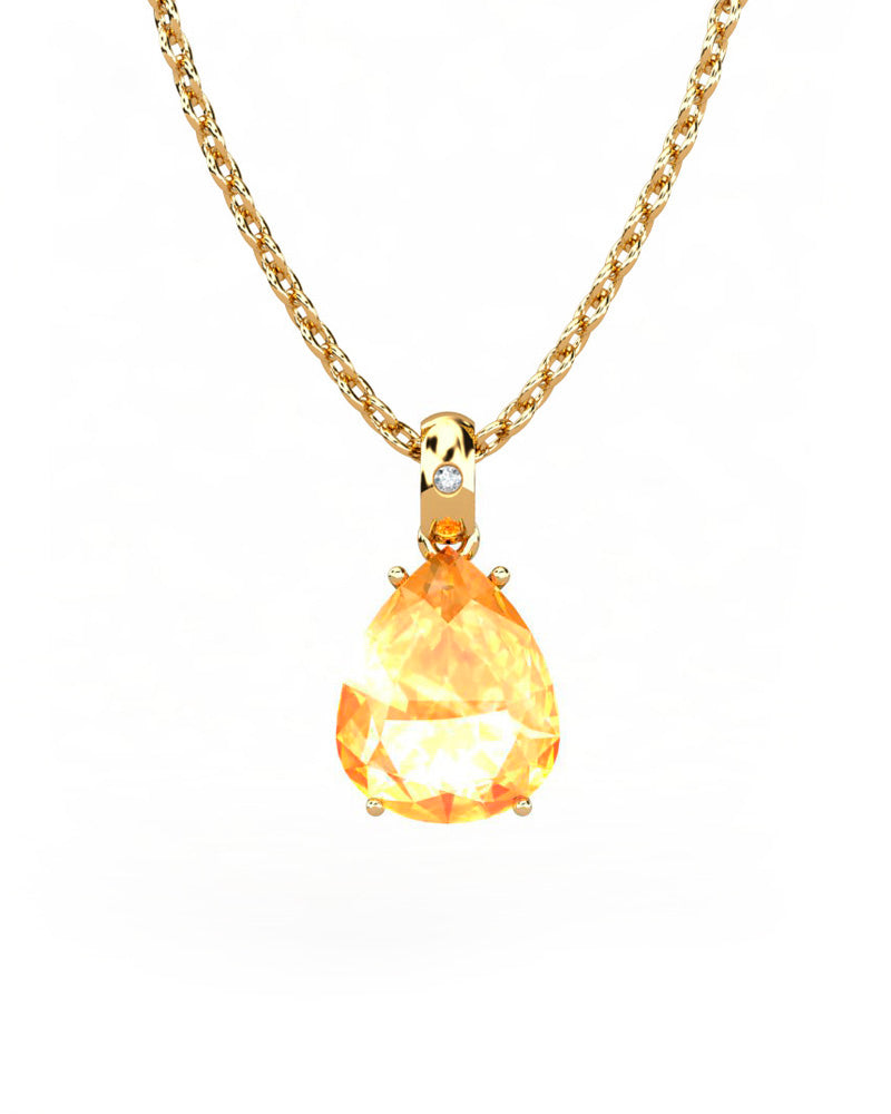 COLGANTE GAIA DE ORO Y DIAMANTES DE 0,01 CT CON PERA FACETADA DE CITRINO 9X7MM - CRESBER