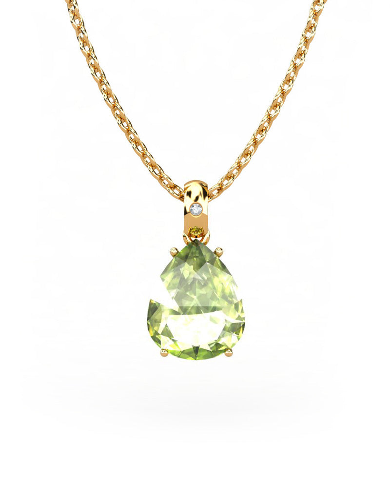 COLGANTE GAIA DE ORO Y DIAMANTES DE 0,01 CT CON PERA FACETADA DE OLIVINA 9X7MM - CRESBER
