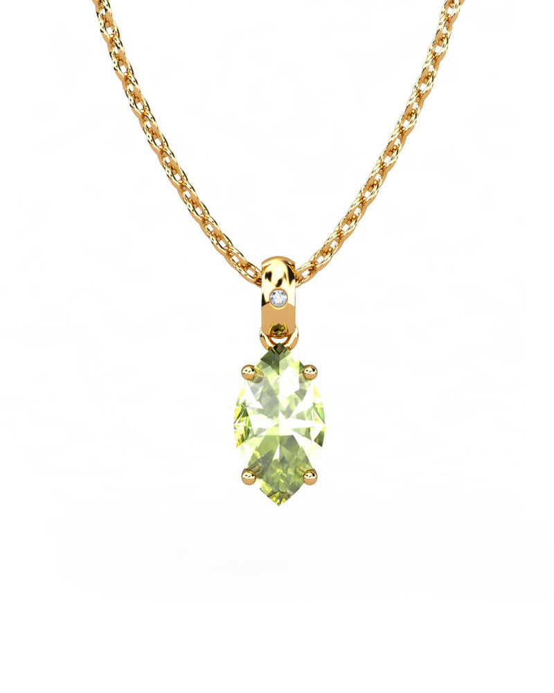 COLGANTE GAIA DE ORO Y DIAMANTES DE 0,01 CT CON MARQUISE FACETADO DE OLIVINA 8X4MM - CRESBER