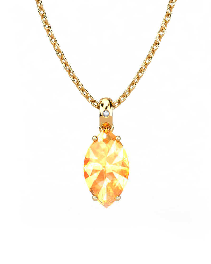 COLGANTE GAIA DE ORO Y DIAMANTES DE 0,01 CT CON MARQUISE FACETADO DE CITRINO 10X5MM - CRESBER
