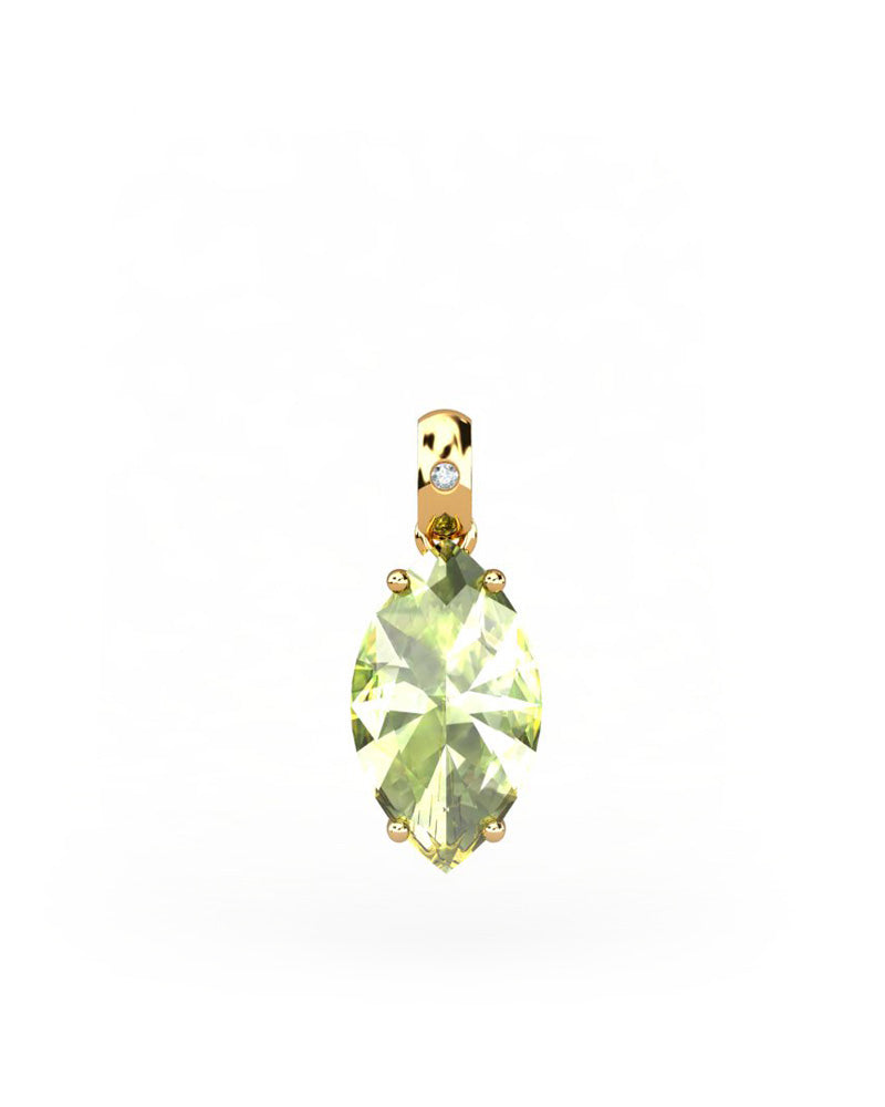 COLGANTE GAIA DE ORO Y DIAMANTES DE 0,01 CT CON MARQUISE FACETADO DE OLIVINA 10X5MM - CRESBER