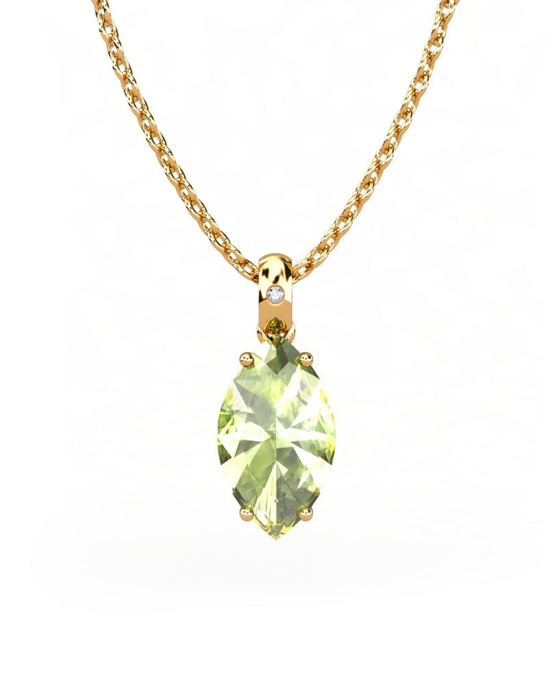 COLGANTE GAIA DE ORO Y DIAMANTES DE 0,01 CT CON MARQUISE FACETADO DE OLIVINA 10X5MM - CRESBER