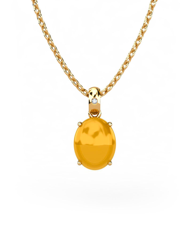 COLGANTE GAIA DE ORO Y DIAMANTES DE 0,01 CT CON OVAL CABUJàN CITRINO 8X6MM - CRESBER