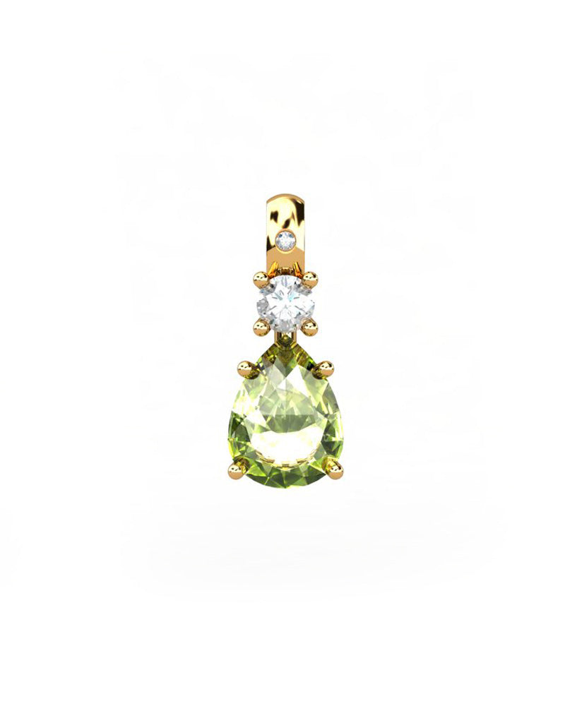 COLGANTE GAIA DE ORO GAIA CON DIAMANTE DE 0,01 CT Y TOPACIO CON PERA OLIVINA 8X6MM - CRESBER