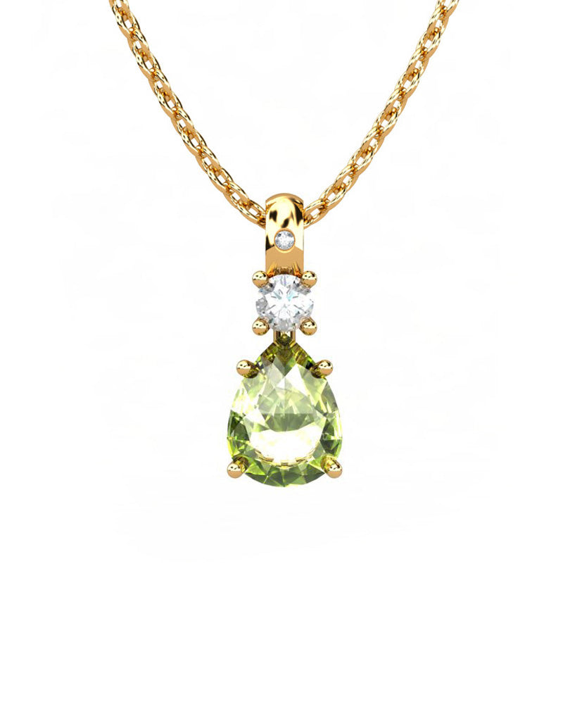 COLGANTE GAIA DE ORO GAIA CON DIAMANTE DE 0,01 CT Y TOPACIO CON PERA OLIVINA 8X6MM - CRESBER
