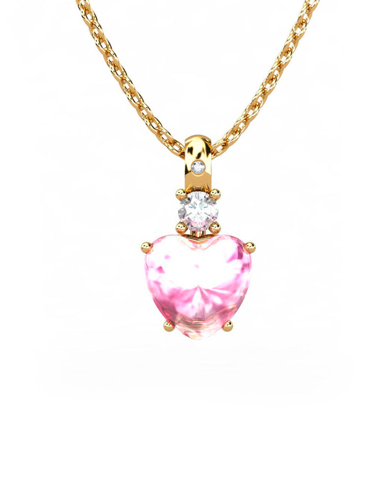 COLGANTE GAIA DE ORO GAIA CON DIAMANTE DE 0,01 CT Y TOPACIO CON CORAZON CABUJàN TURMALINA 8X8MM - CRESBER