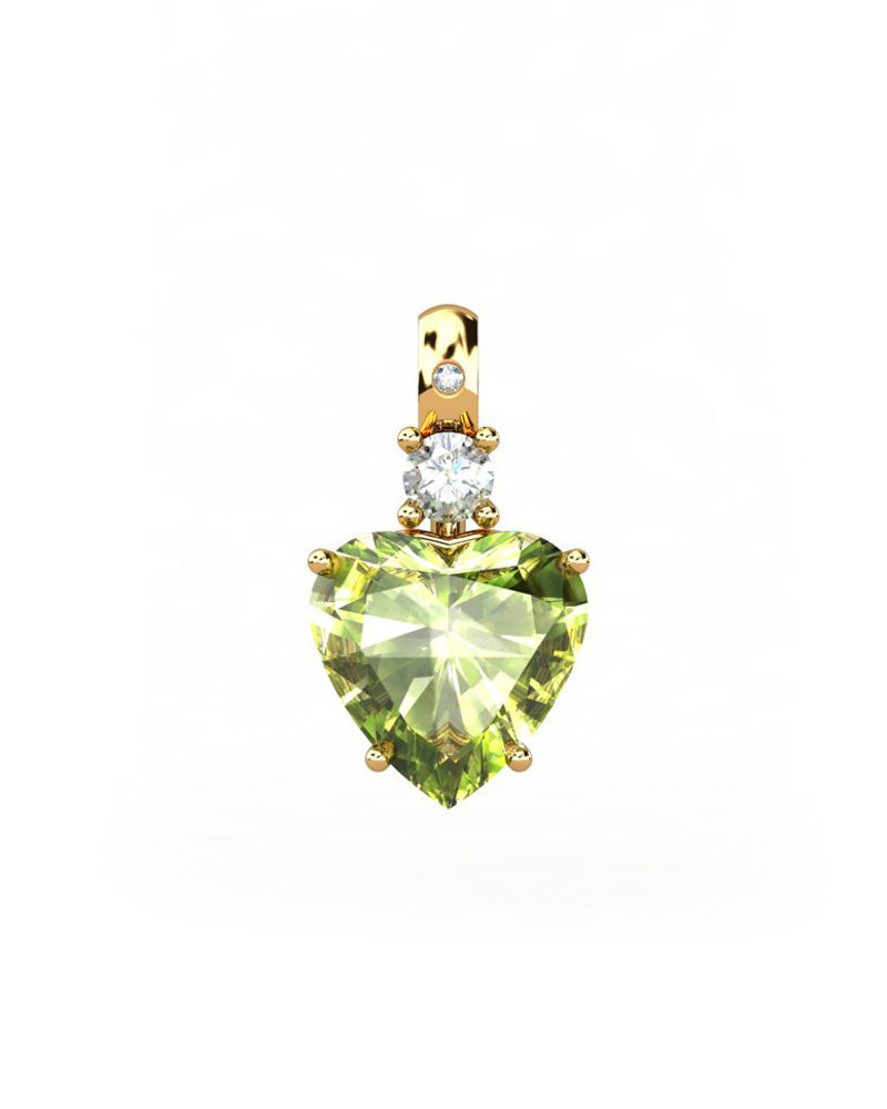 COLGANTE GAIA DE ORO GAIA CON DIAMANTE DE 0,01 CT Y TOPACIO CON CORAZON OLIVINA 9X9MM - CRESBER