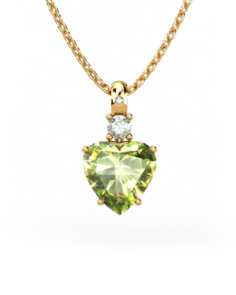 COLGANTE GAIA DE ORO GAIA CON DIAMANTE DE 0,01 CT Y TOPACIO CON CORAZON OLIVINA 9X9MM - CRESBER
