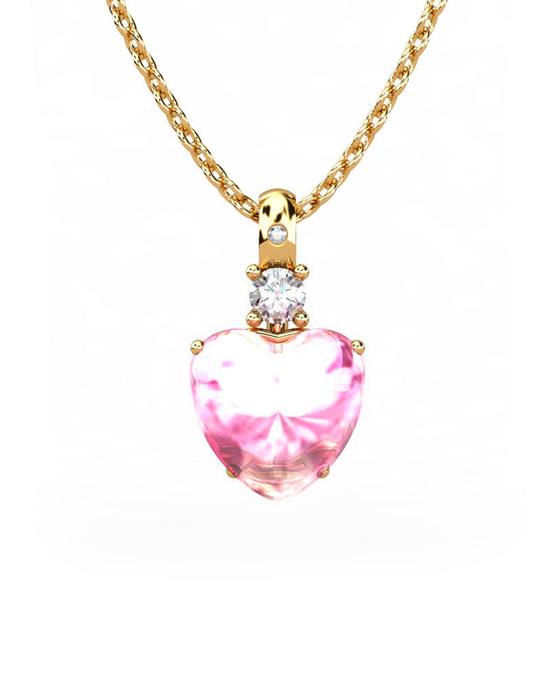 COLGANTE GAIA DE ORO GAIA CON DIAMANTE DE 0,01 CT Y TOPACIO CON CORAZON CABUJàN TURMALINA 9X9MM - CRESBER