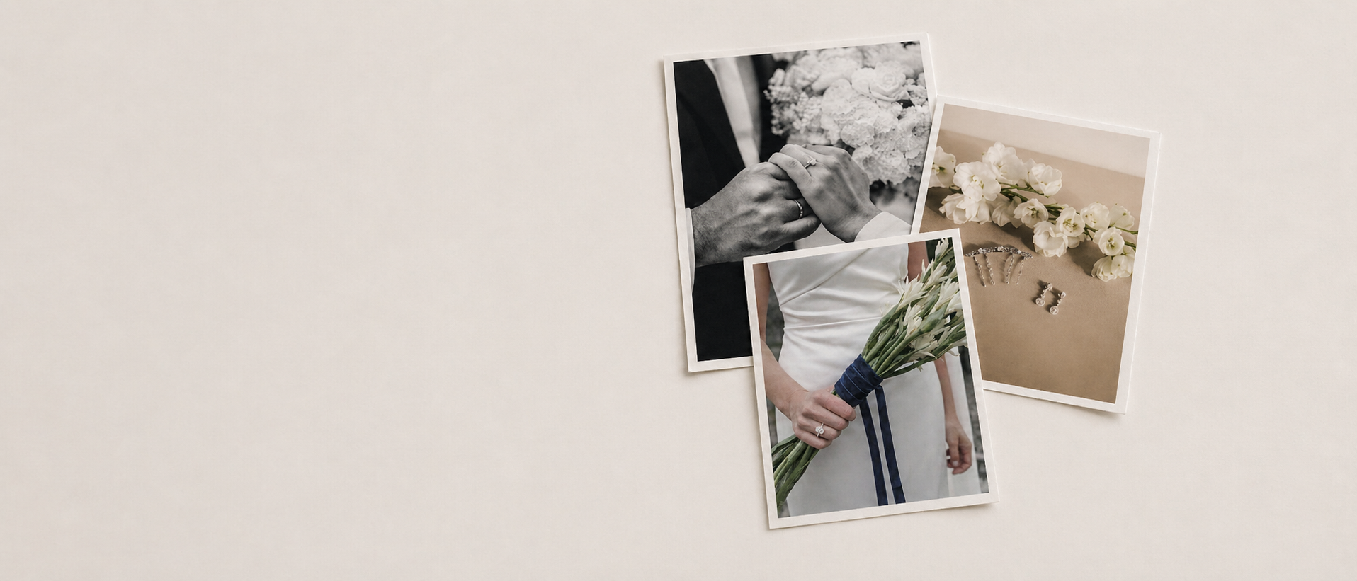 Banner horizontal con fotografías de boda con joyas de comprmiso 