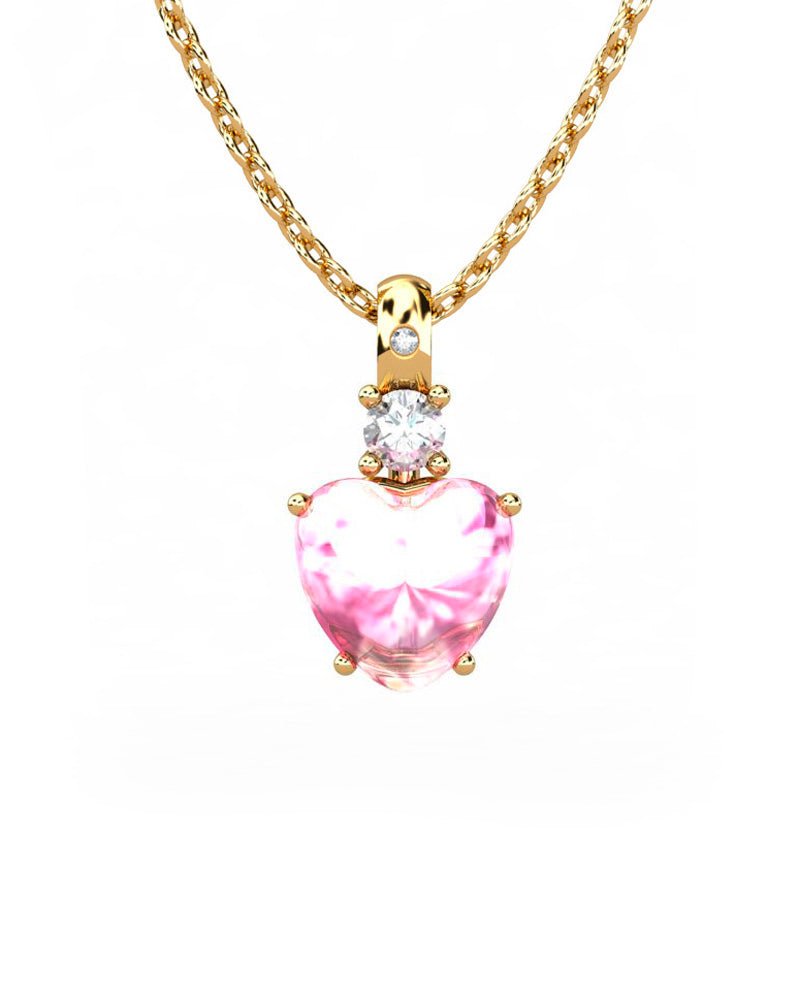 COLGANTE GAIA DE ORO GAIA CON DIAMANTE DE 0,01 CT Y TOPACIO CON CORAZON CABUJàN TURMALINA 8X8MM - CRESBER