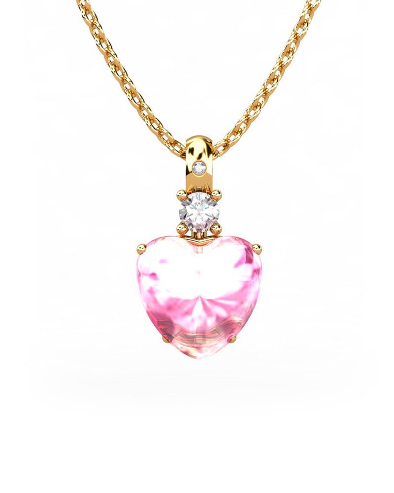 COLGANTE GAIA DE ORO GAIA CON DIAMANTE DE 0,01 CT Y TOPACIO CON CORAZON CABUJàN TURMALINA 9X9MM - CRESBER