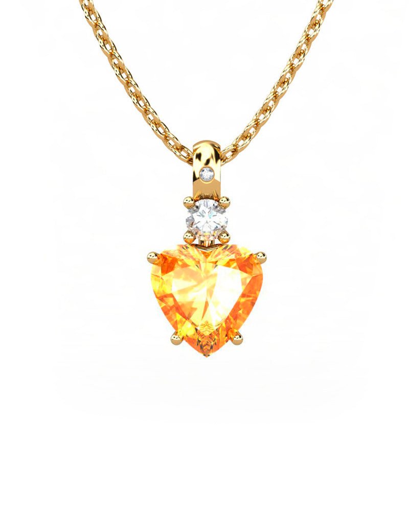 COLGANTE GAIA DE ORO GAIA CON DIAMANTE DE 0,01 CT Y TOPACIO CON CORAZON CITRINO 8X8MM - CRESBER