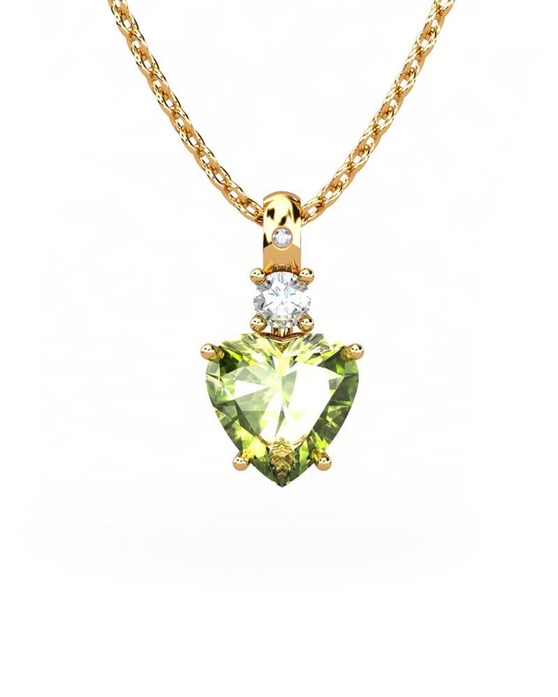 COLGANTE GAIA DE ORO GAIA CON DIAMANTE DE 0,01 CT Y TOPACIO CON CORAZON OLIVINA 8X8MM - CRESBER