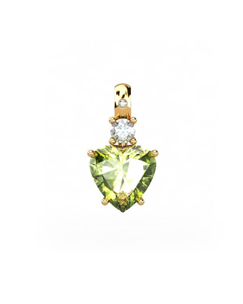 COLGANTE GAIA DE ORO GAIA CON DIAMANTE DE 0,01 CT Y TOPACIO CON CORAZON OLIVINA 8X8MM - CRESBER