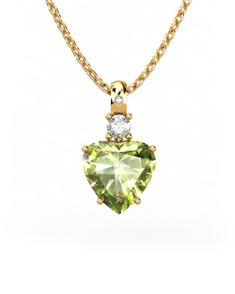 COLGANTE GAIA DE ORO GAIA CON DIAMANTE DE 0,01 CT Y TOPACIO CON CORAZON OLIVINA 9X9MM - CRESBER