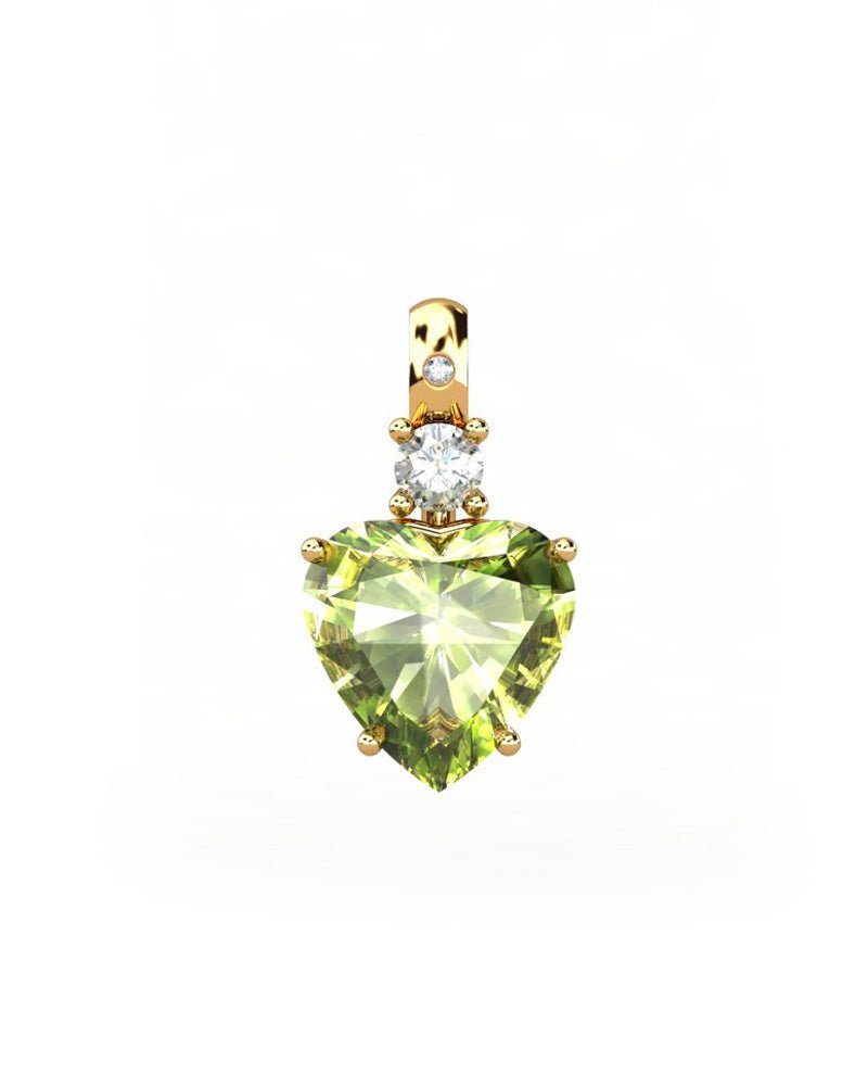 COLGANTE GAIA DE ORO GAIA CON DIAMANTE DE 0,01 CT Y TOPACIO CON CORAZON OLIVINA 9X9MM - CRESBER