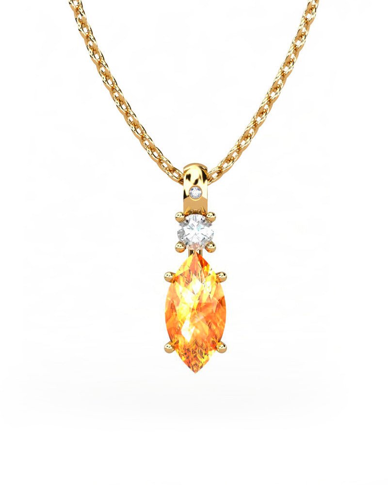 COLGANTE GAIA DE ORO GAIA CON DIAMANTE DE 0,01 CT Y TOPACIO CON MARQUISE CITRINO 10X5MM - CRESBER