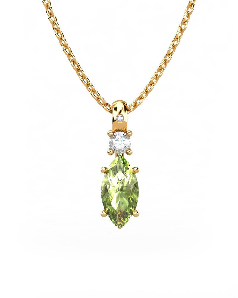 COLGANTE GAIA DE ORO GAIA CON DIAMANTE DE 0,01 CT Y TOPACIO CON MARQUISE OLIVINA 10X5MM - CRESBER