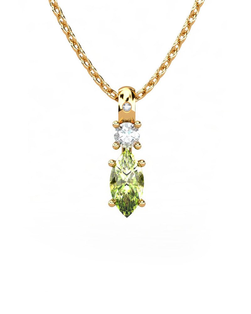 COLGANTE GAIA DE ORO GAIA CON DIAMANTE DE 0,01 CT Y TOPACIO CON MARQUISE OLIVINA 8X4MM - CRESBER