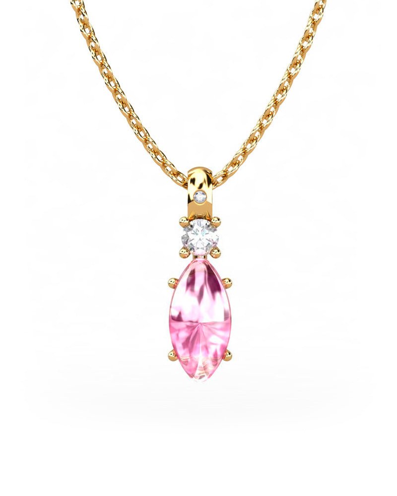 COLGANTE GAIA DE ORO GAIA CON DIAMANTE DE 0,01 CT Y TOPACIO CON MARQUISE TURMALINA CABUJON 10X5MM - CRESBER