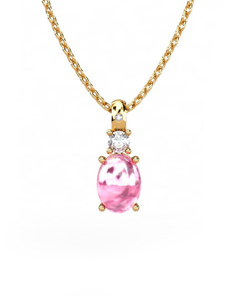 COLGANTE GAIA DE ORO GAIA CON DIAMANTE DE 0,01 CT Y TOPACIO CON OVAL TURMALINA CABUJàN 8X6MM - CRESBER