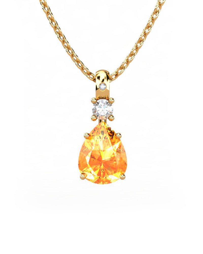 COLGANTE GAIA DE ORO GAIA CON DIAMANTE DE 0,01 CT Y TOPACIO CON PERA CITRINO 9X7MM - CRESBER