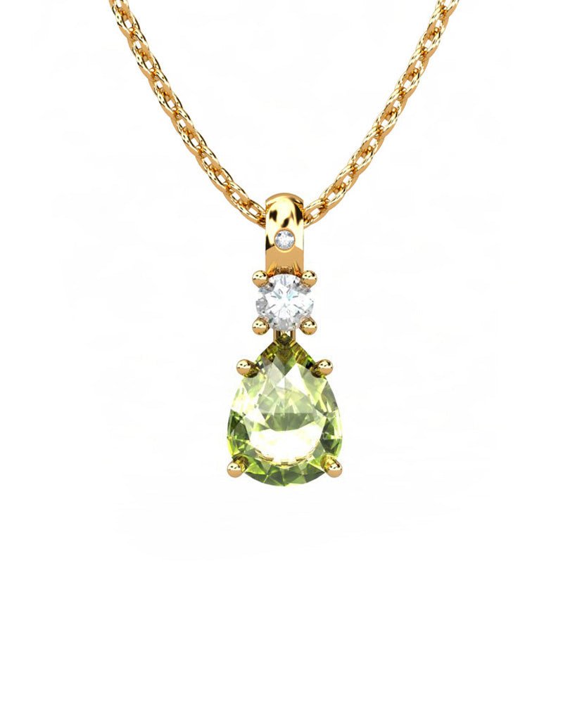 COLGANTE GAIA DE ORO GAIA CON DIAMANTE DE 0,01 CT Y TOPACIO CON PERA OLIVINA 8X6MM - CRESBER