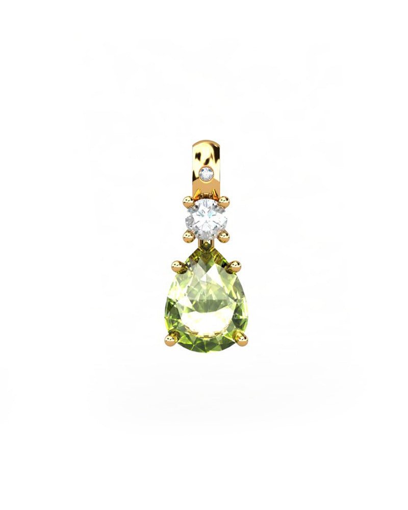 COLGANTE GAIA DE ORO GAIA CON DIAMANTE DE 0,01 CT Y TOPACIO CON PERA OLIVINA 8X6MM - CRESBER