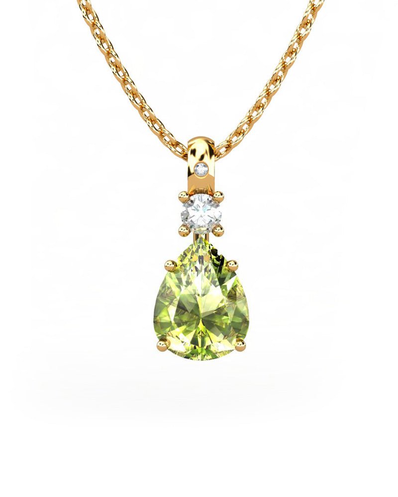 COLGANTE GAIA DE ORO GAIA CON DIAMANTE DE 0,01 CT Y TOPACIO CON PERA OLIVINA 9X7MM - CRESBER