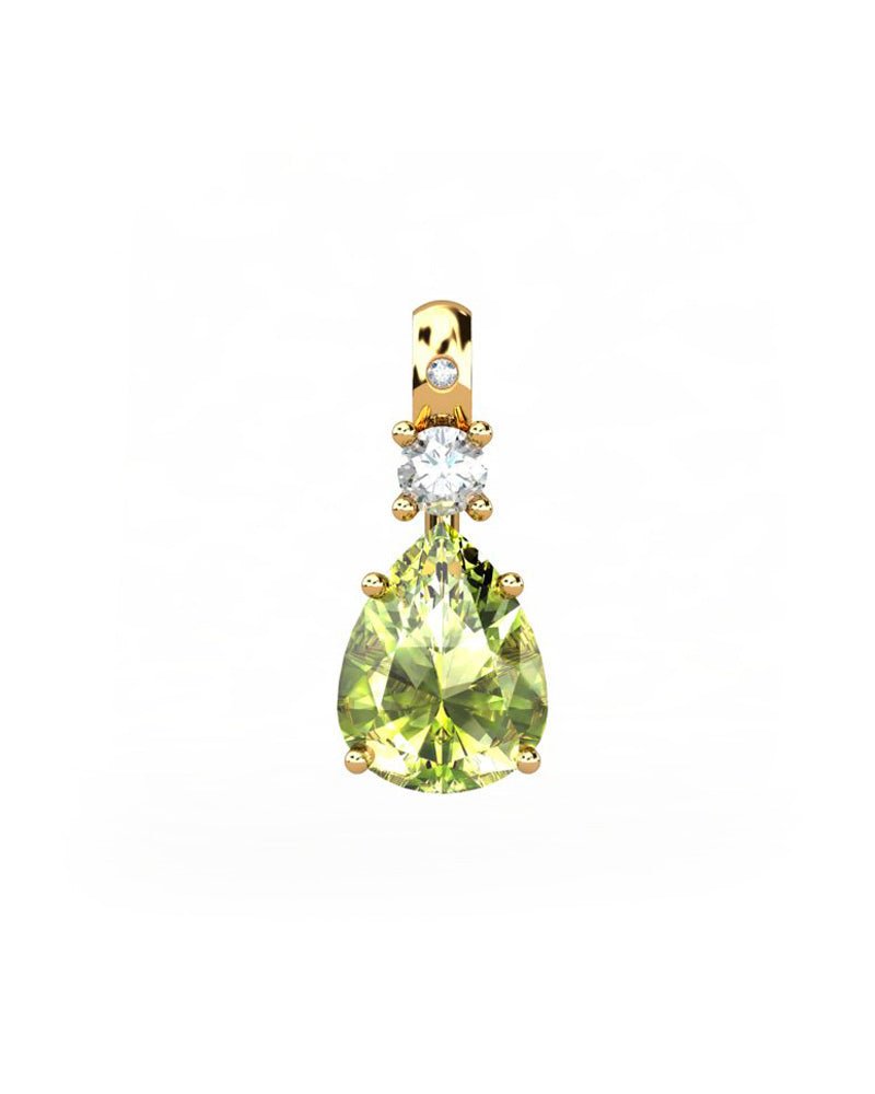 COLGANTE GAIA DE ORO GAIA CON DIAMANTE DE 0,01 CT Y TOPACIO CON PERA OLIVINA 9X7MM - CRESBER