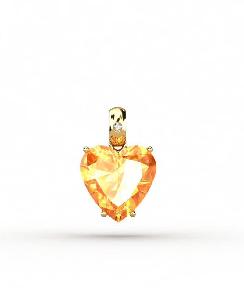 COLGANTE GAIA DE ORO Y DIAMANTES DE 0,01 CT CON CORAZàN FACETADO DE CITRINO 8X8MM - CRESBER