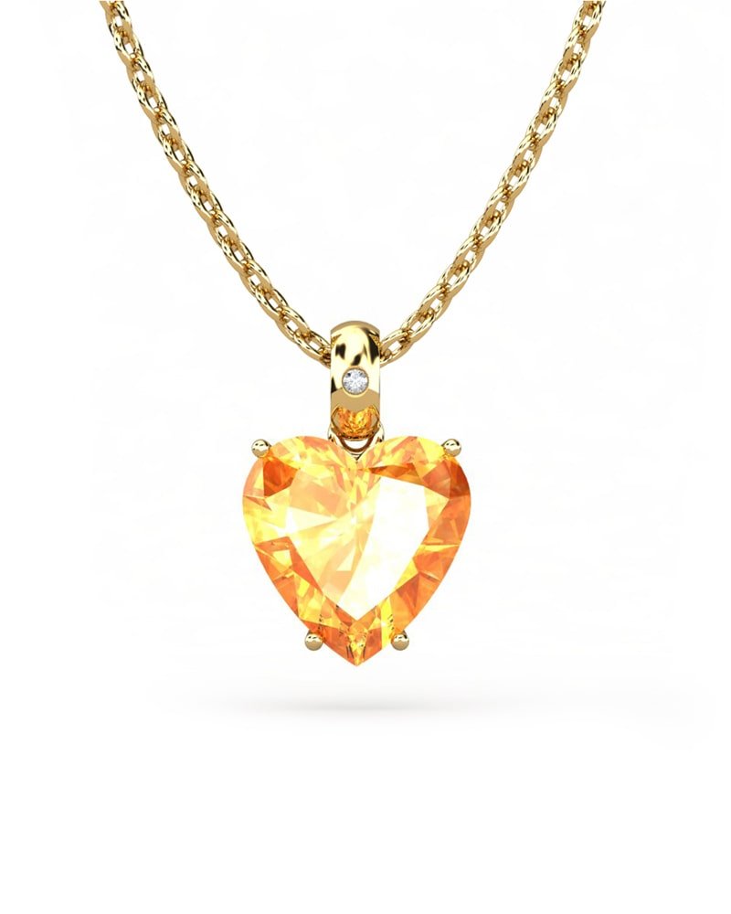 COLGANTE GAIA DE ORO Y DIAMANTES DE 0,01 CT CON CORAZàN FACETADO DE CITRINO 8X8MM - CRESBER