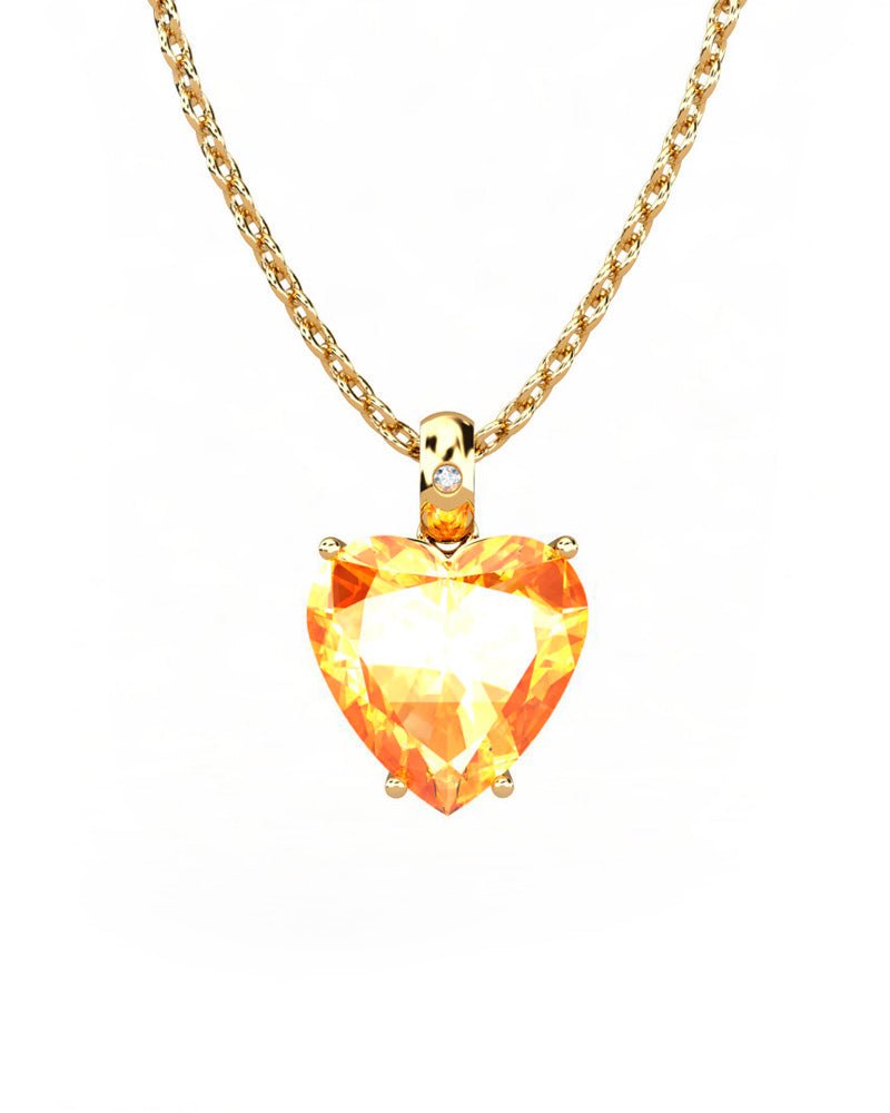 COLGANTE GAIA DE ORO Y DIAMANTES DE 0,01 CT CON CORAZàN FACETADO DE CITRINO 9X9MM - CRESBER