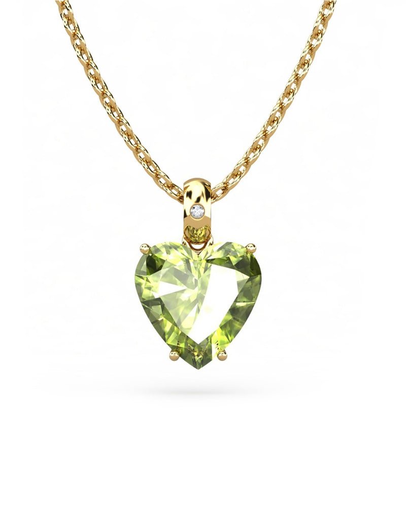 COLGANTE GAIA DE ORO Y DIAMANTES DE 0,01 CT CON CORAZàN FACETADO DE OLIVINA 8X8MM - CRESBER