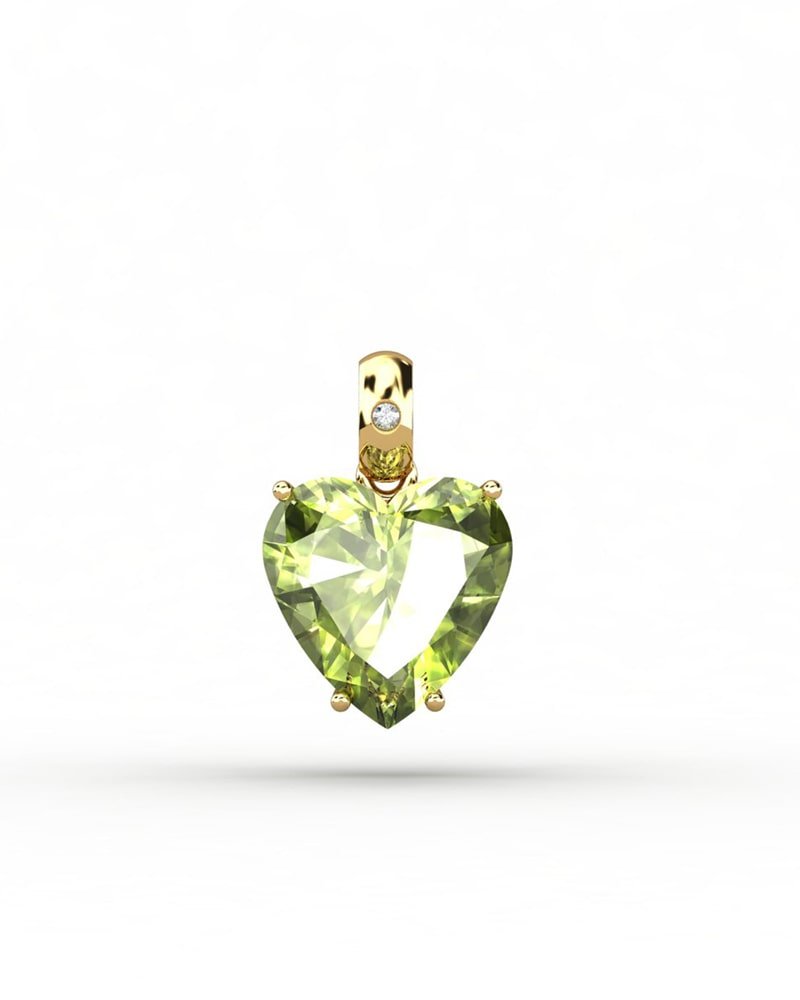 COLGANTE GAIA DE ORO Y DIAMANTES DE 0,01 CT CON CORAZàN FACETADO DE OLIVINA 8X8MM - CRESBER