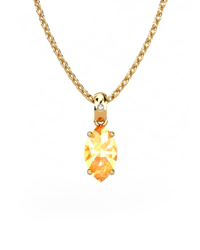 COLGANTE GAIA DE ORO Y DIAMANTES DE 0,01 CT CON MARQUISE FACETADO DE CITRINO 8X4MM - CRESBER