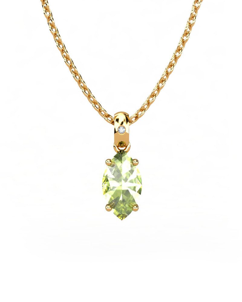 COLGANTE GAIA DE ORO Y DIAMANTES DE 0,01 CT CON MARQUISE FACETADO DE OLIVINA 8X4MM - CRESBER