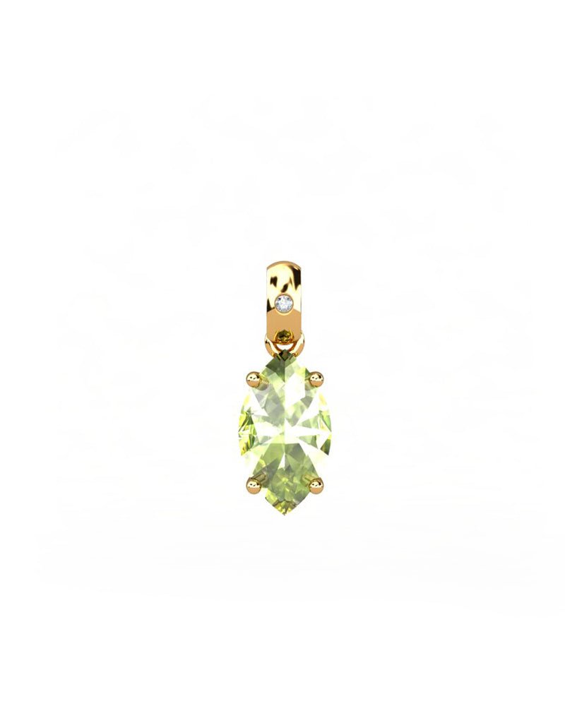 COLGANTE GAIA DE ORO Y DIAMANTES DE 0,01 CT CON MARQUISE FACETADO DE OLIVINA 8X4MM - CRESBER