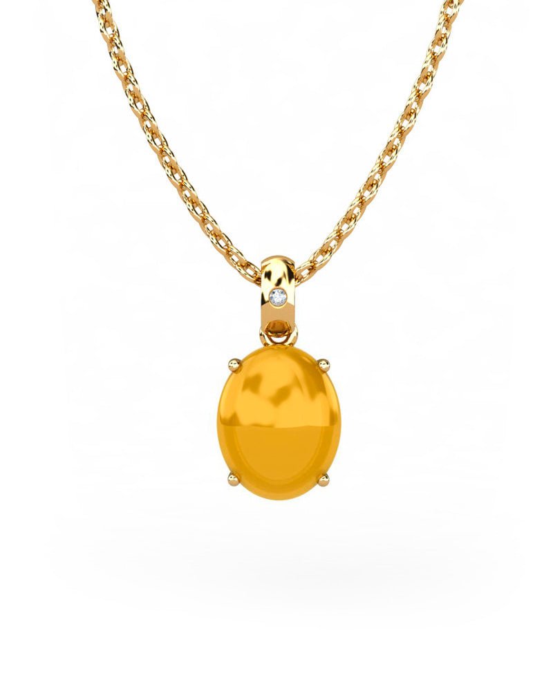 COLGANTE GAIA DE ORO Y DIAMANTES DE 0,01 CT CON OVAL CABUJàN CITRINO 8X6MM - CRESBER