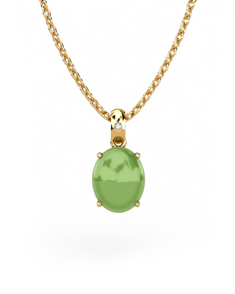 COLGANTE GAIA DE ORO Y DIAMANTES DE 0,01 CT CON OVAL CABUJàN OLIVINA 8X6MM - CRESBER