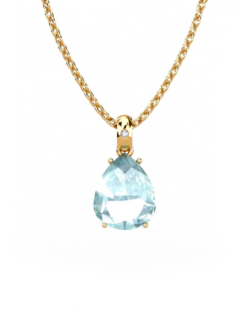 COLGANTE GAIA DE ORO Y DIAMANTES DE 0,01 CT CON PERA FACETADA DE 9X7MM - CRESBER