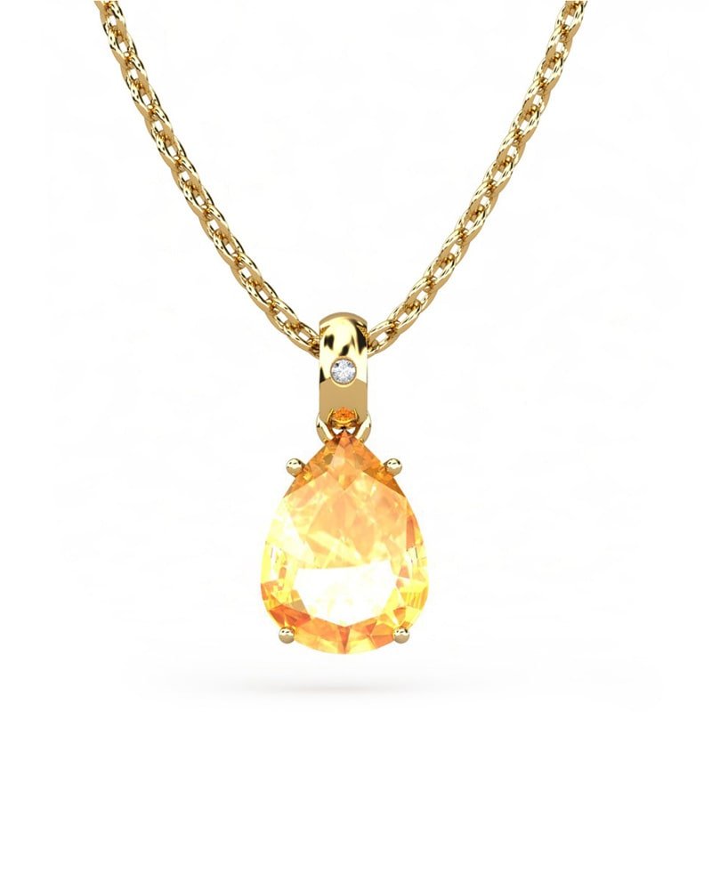 COLGANTE GAIA DE ORO Y DIAMANTES DE 0,01 CT CON PERA FACETADA DE CITRINO 8X6MM - CRESBER