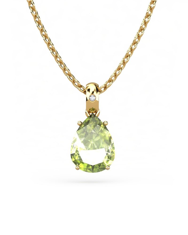 COLGANTE GAIA DE ORO Y DIAMANTES DE 0,01 CT CON PERA FACETADA DE OLIVINA 8X6MM - CRESBER